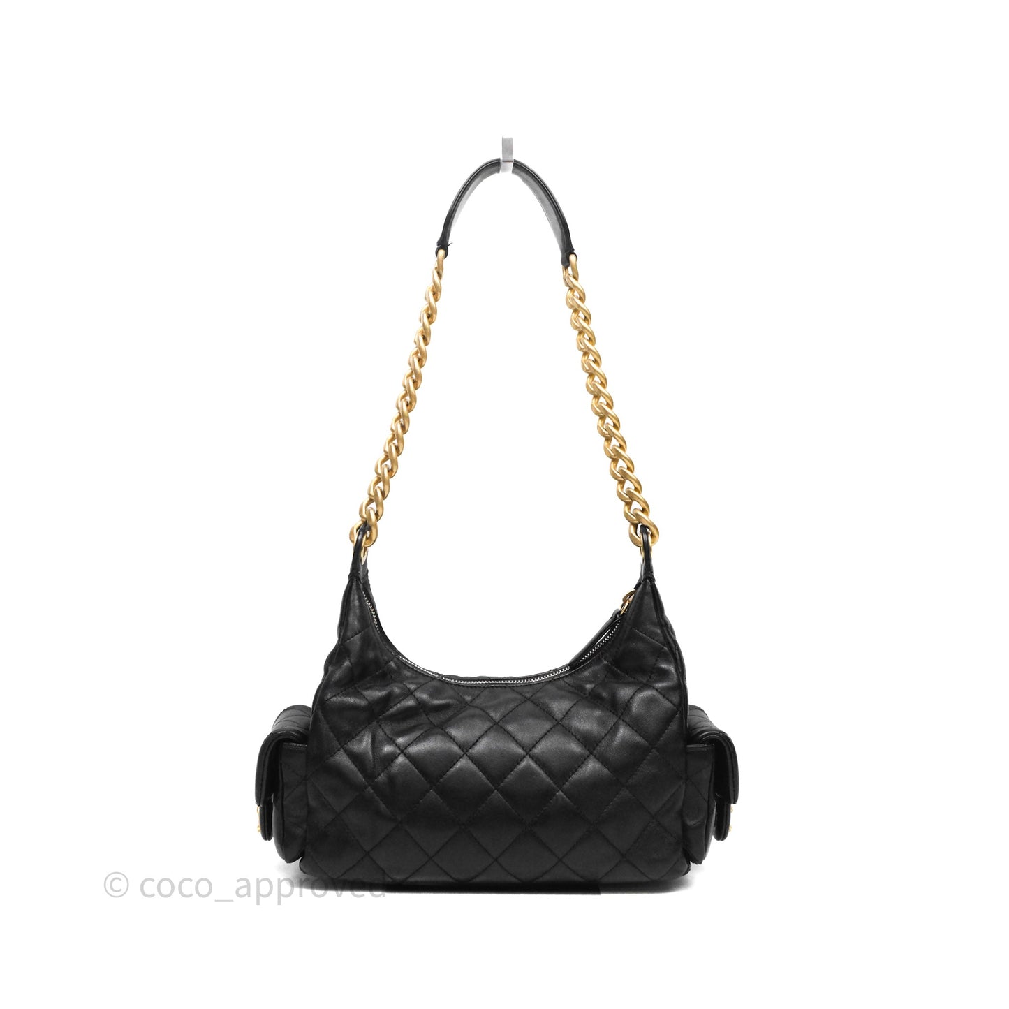 Chanel Small Quilted Trendy Double Pocket Hobo Black Lambskin Gold Hardware