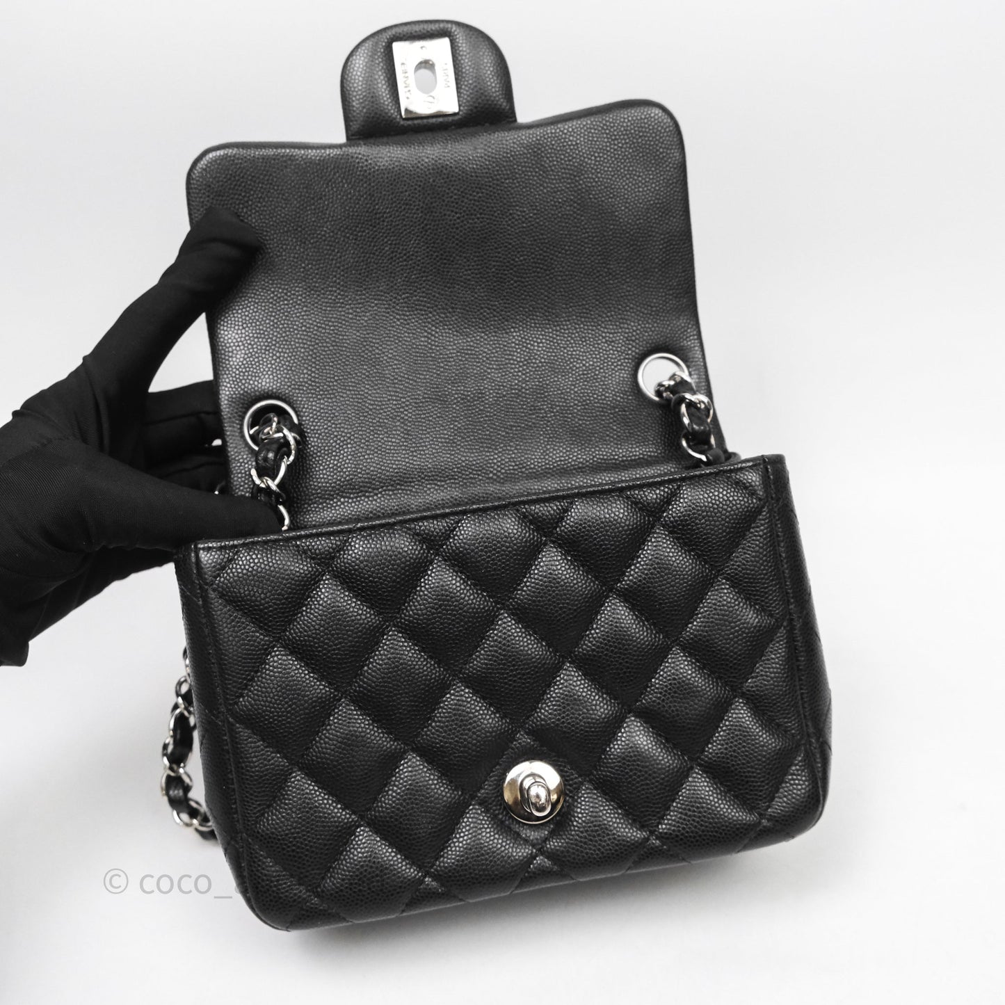 Chanel Mini Square Quilted Black Caviar Silver Hardware