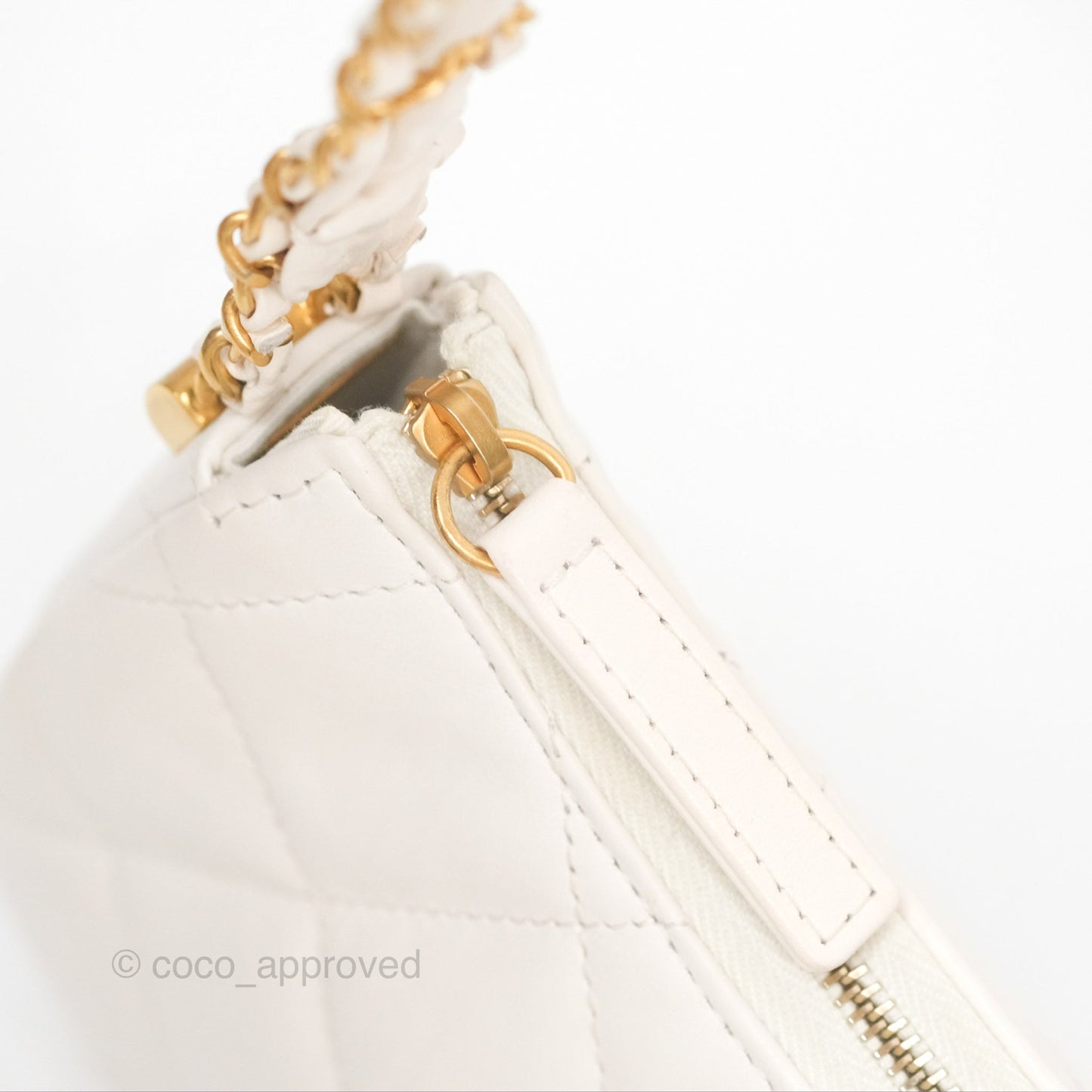 Chanel Hobo Bag White Aged Calfskin Aged Gold Hardware