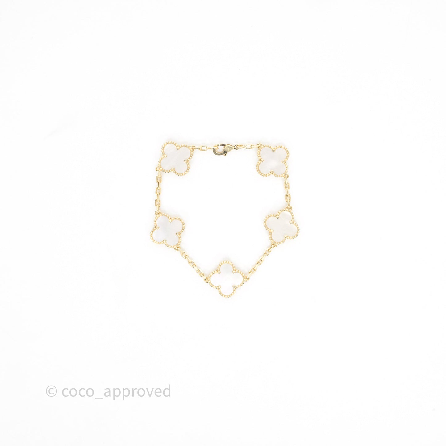 Van Cleef & Arpels Vintage Alhambra 5 Motifs White Yellow Gold Bracelet