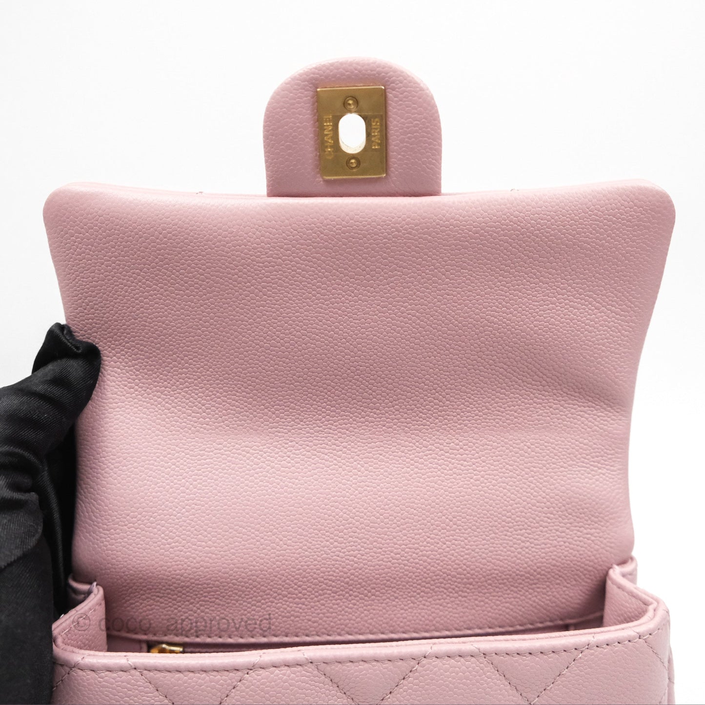 Chanel Mini Flap Bag Heart Adjustable Chain Dusty Pink Caviar Aged Gold Hardware