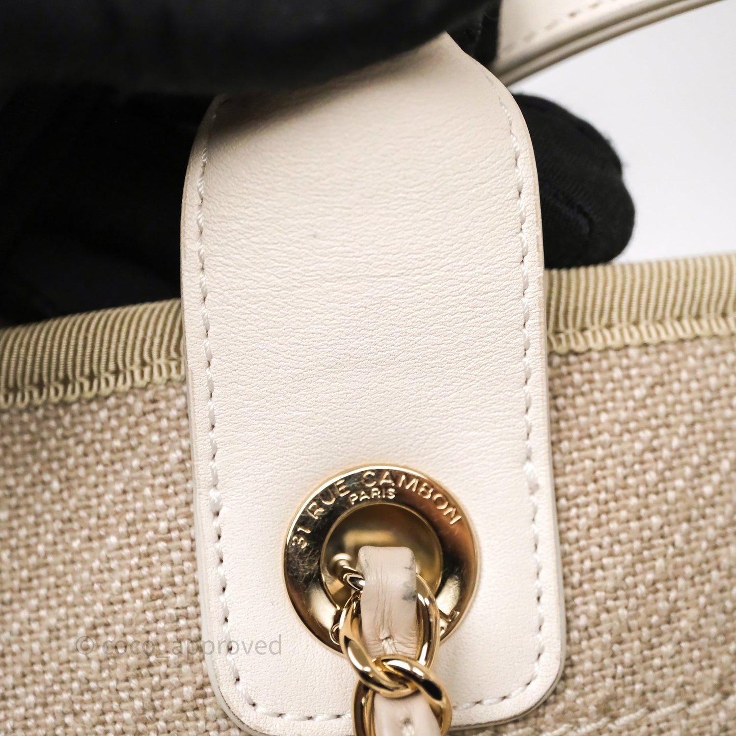 Chanel New Small Deauville Tote Beige Canvas Gold Hardware