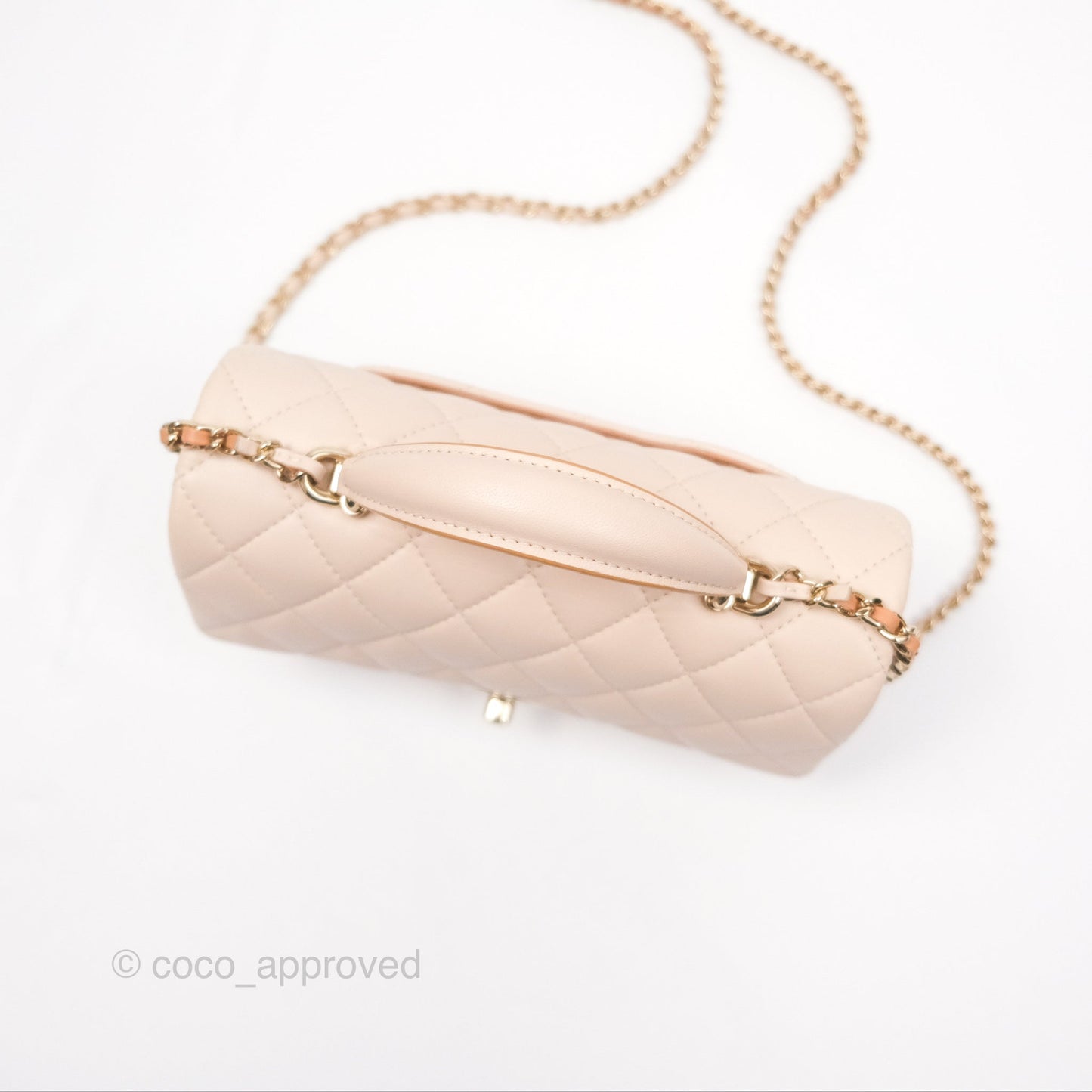 Chanel Top Handle Mini Rectangular Flap Bag Ecru/Beige Lambskin Gold Hardware 23P