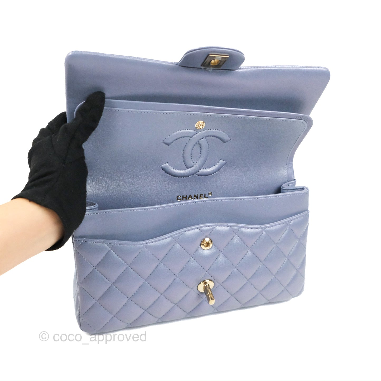 Chanel Classic M/L Medium Flap Quilted Iridescent Purple Lambskin Gold Hardware