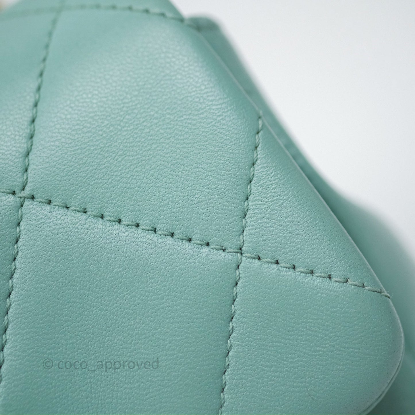 Chanel Quilted Small Circular Handle Bag Mint Green Aged Gold Hardware