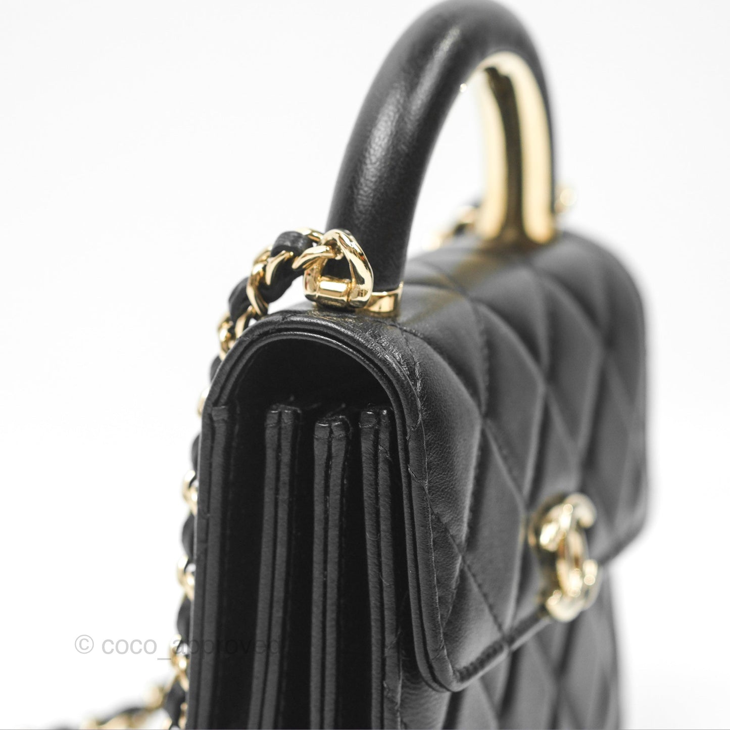 Chanel Top Handle Clutch with Chain Black Lambskin Gold Hardware 22A
