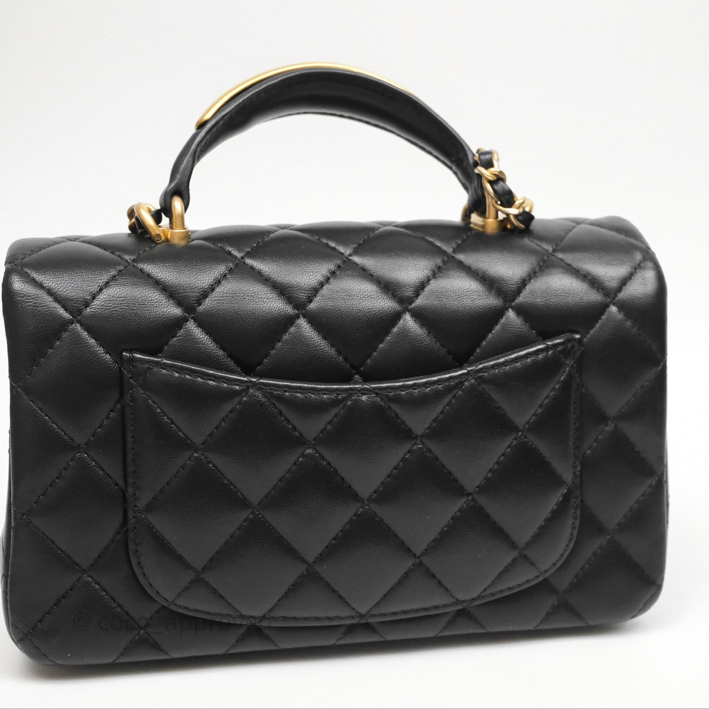 Chanel Metal Top Handle Mini Rectangular Flap Bag Black Lambskin Aged Gold Hardware