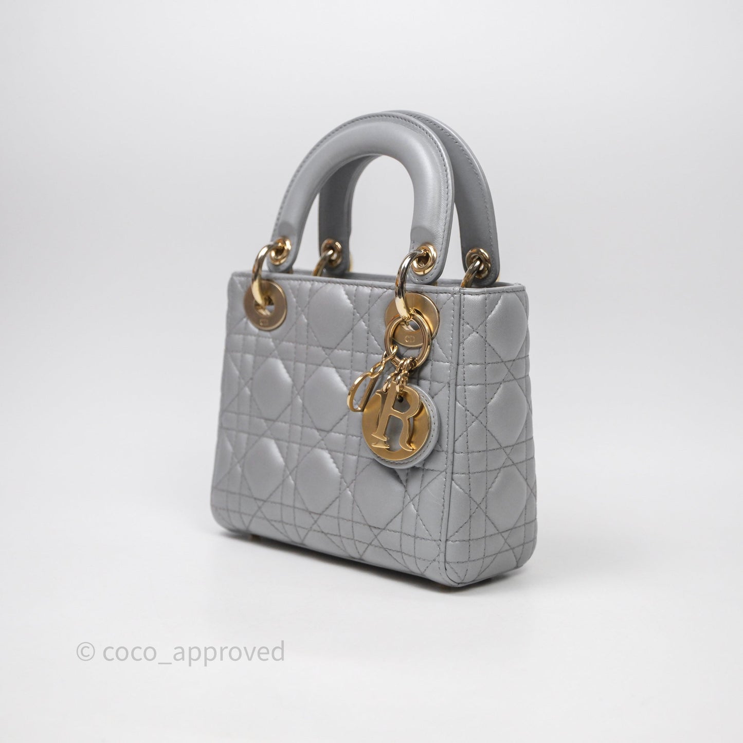 Christian Dior Mini Lady Dior Iridescent Grey Lambskin Cannage Gold Hardware