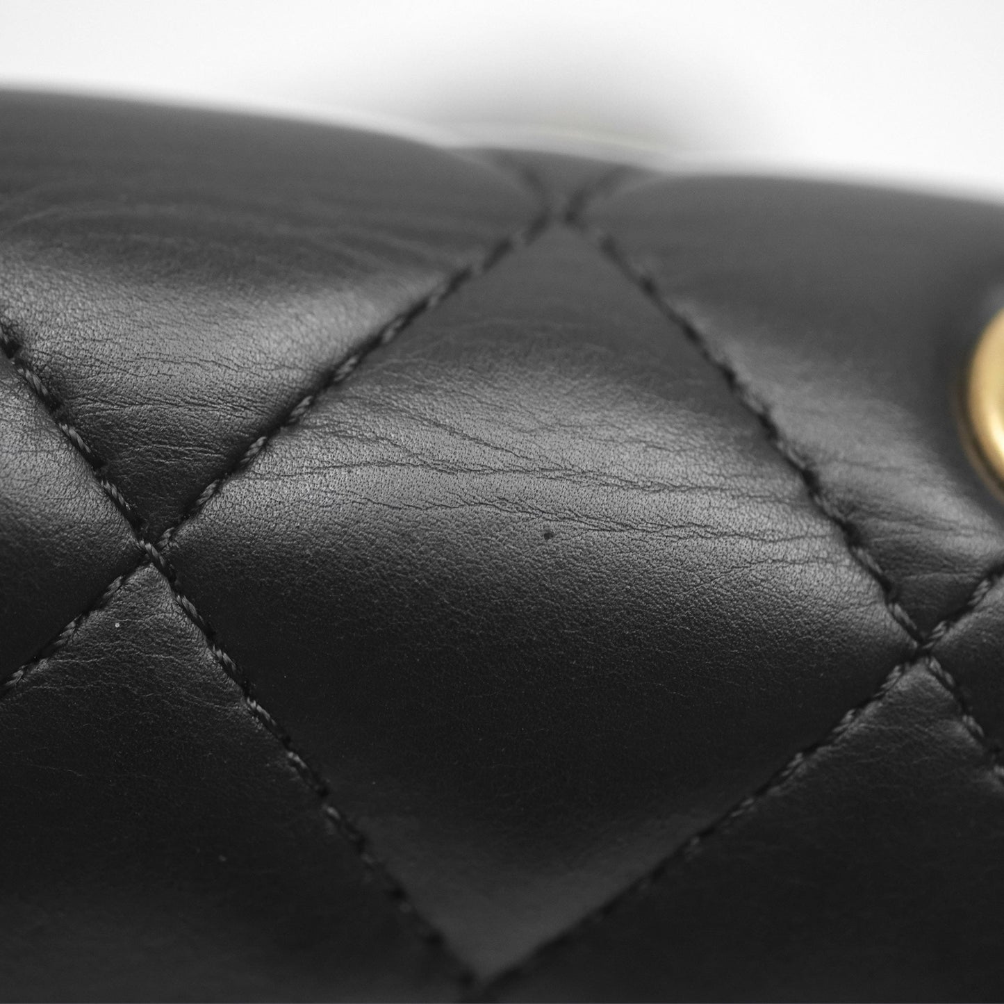 Chanel Quilted Side Chain Flap Bag Black Calfskin Aged Gold Hardware