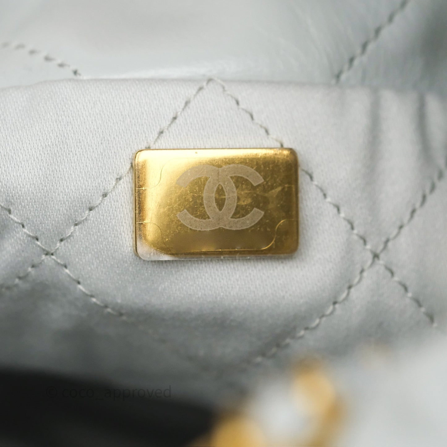 Chanel 22 Mini Bag Light Blue Shiny Crumpled Calfskin Aged Gold Hardware