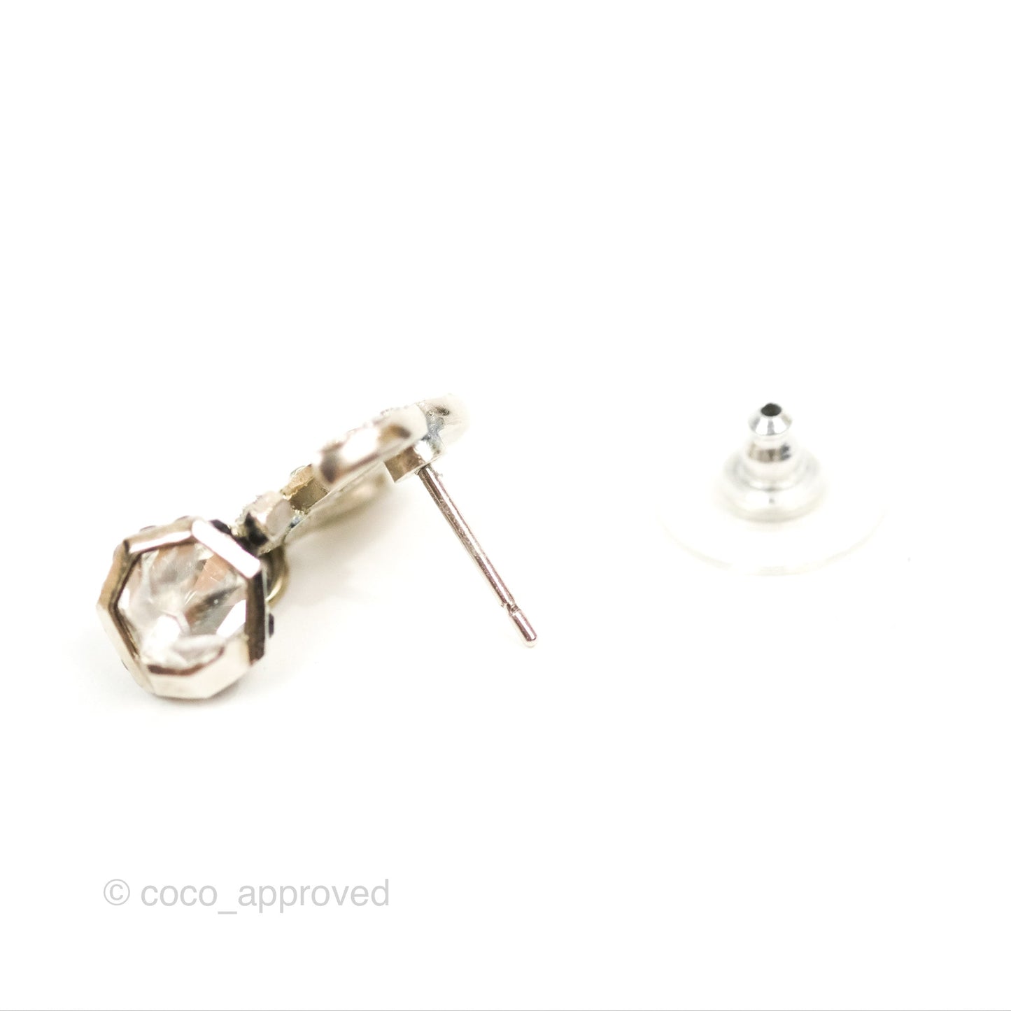 Chanel Crystal CC Drop Earrings Black Silver Tone 19B