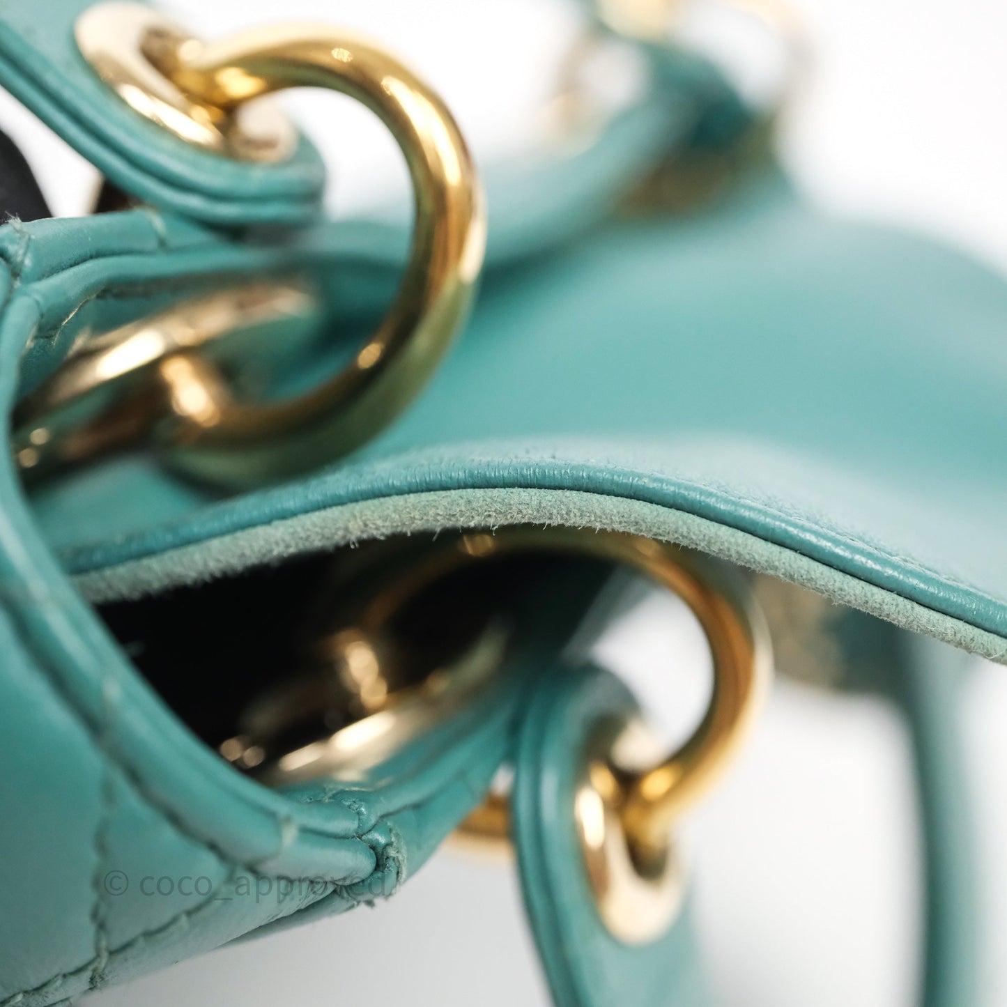 Christian Dior Mini Lady Dior Cannage Green Lambskin Gold Hardware