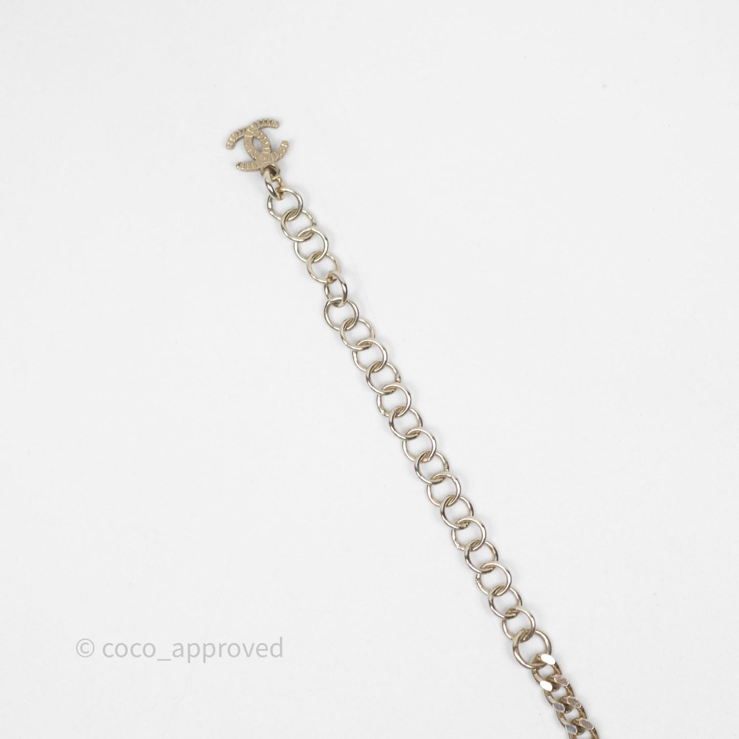 Chanel Crystal CC Black Leather Chain Choker Gold Tone 24V