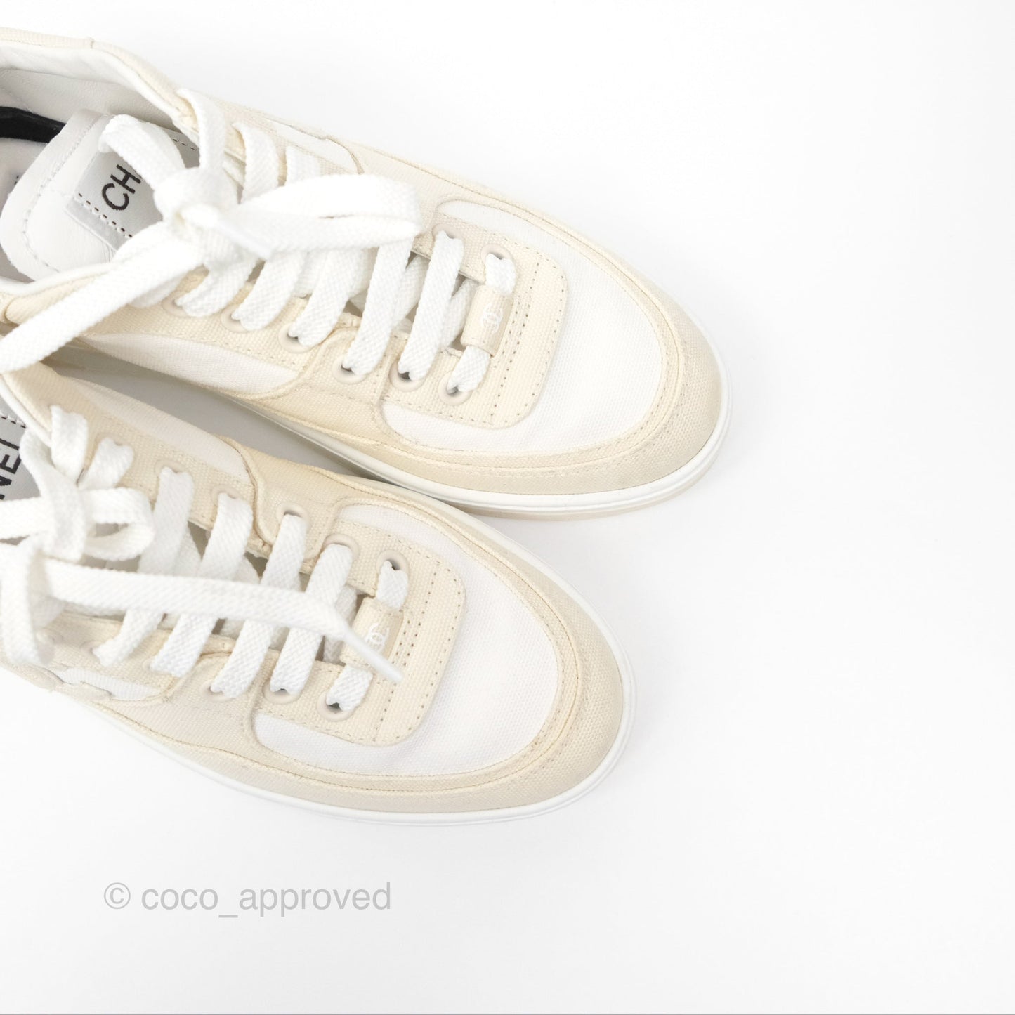 Chanel Ivory Beige White Sneakers Size 37.5