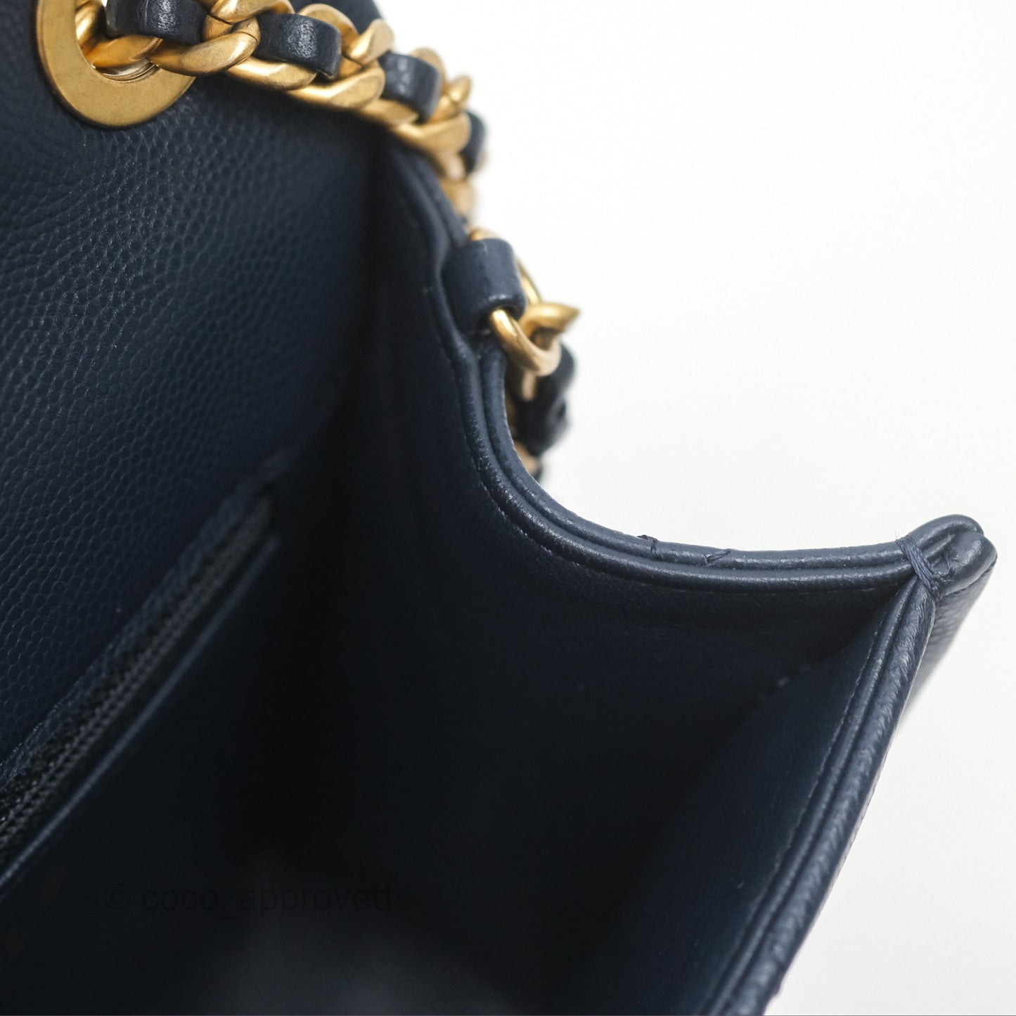 Chanel Mini Square Sweet Quilted Flap Navy Caviar Aged Gold Hardware 21P