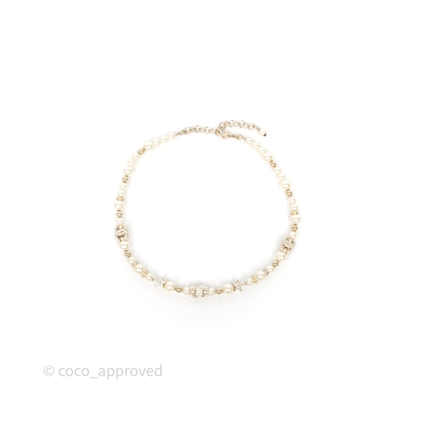 Chanel Crystal CC Star Pearl Choker Gold Tone 23A