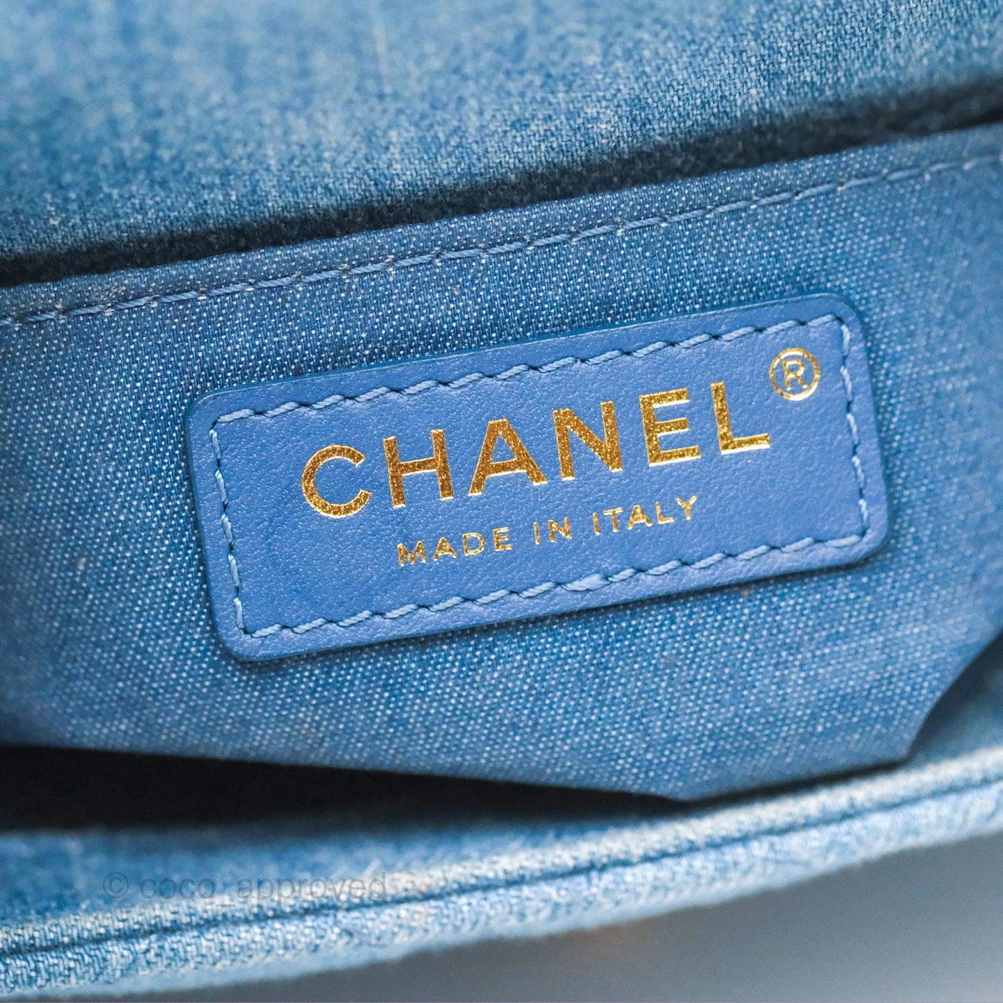 Chanel Mini Square Pearl Crush Quilted Denim Aged Gold Hardware
