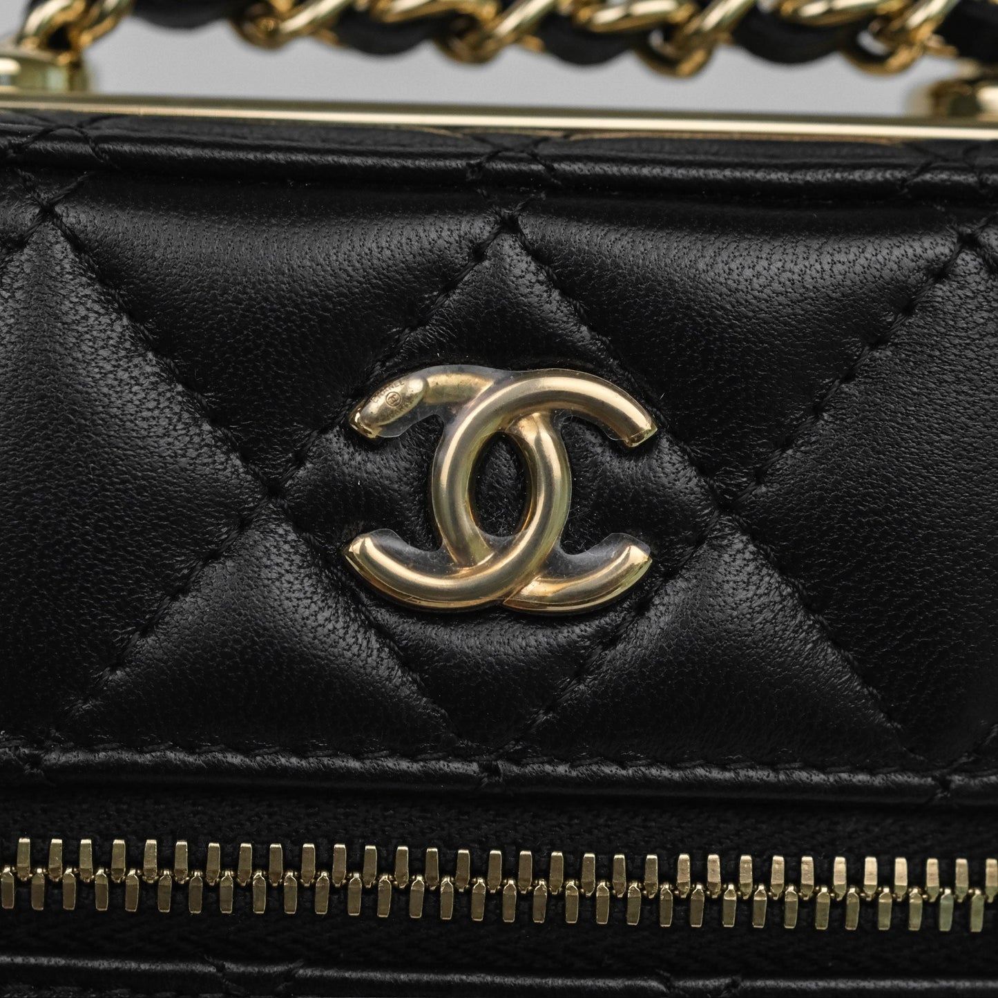 Chanel Trendy Vanity Phone Holder With Chain Black Lambskin Gold Hardware