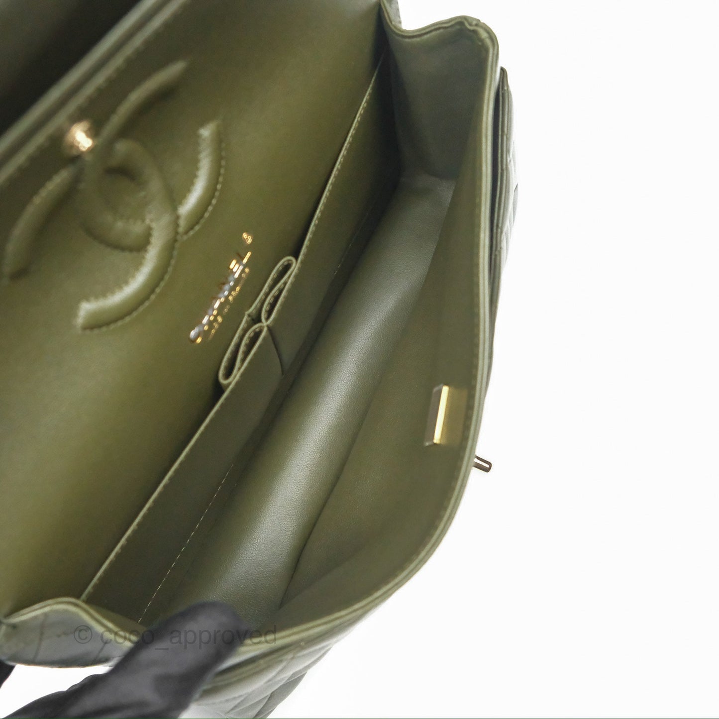 Chanel Classic M/L Medium Flap Quilted Lambskin Army Green Gold Hardware