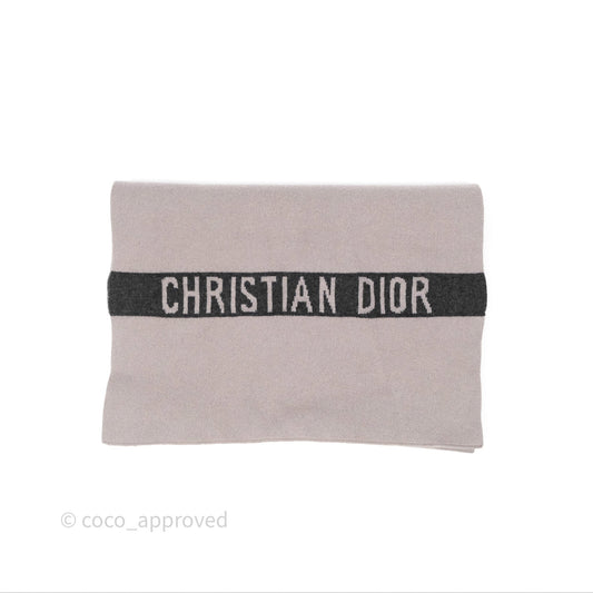 Christian Dior Logo Stripe Cashmere Scarf Taupe/ Black