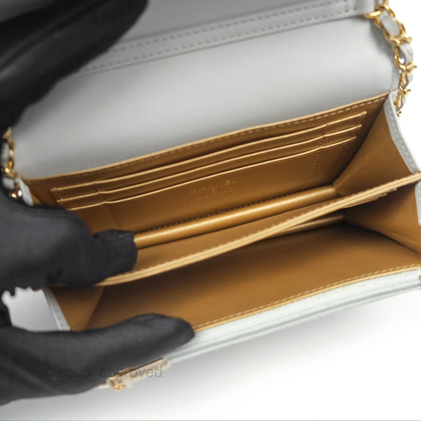Chanel Crystal CC Mini Cutch with Chain Grey Lambskin Gold Hardware