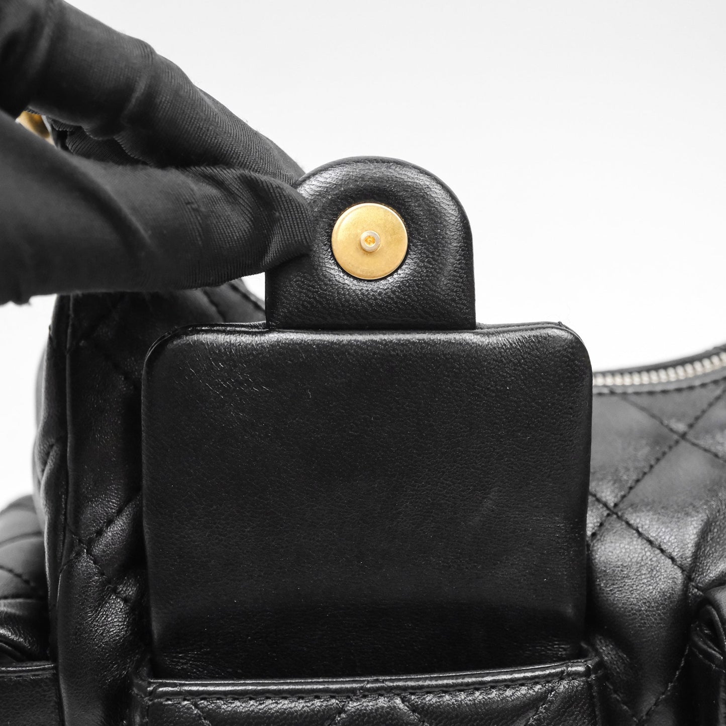 Chanel Small Quilted Trendy Double Pocket Hobo Black Lambskin Gold Hardware