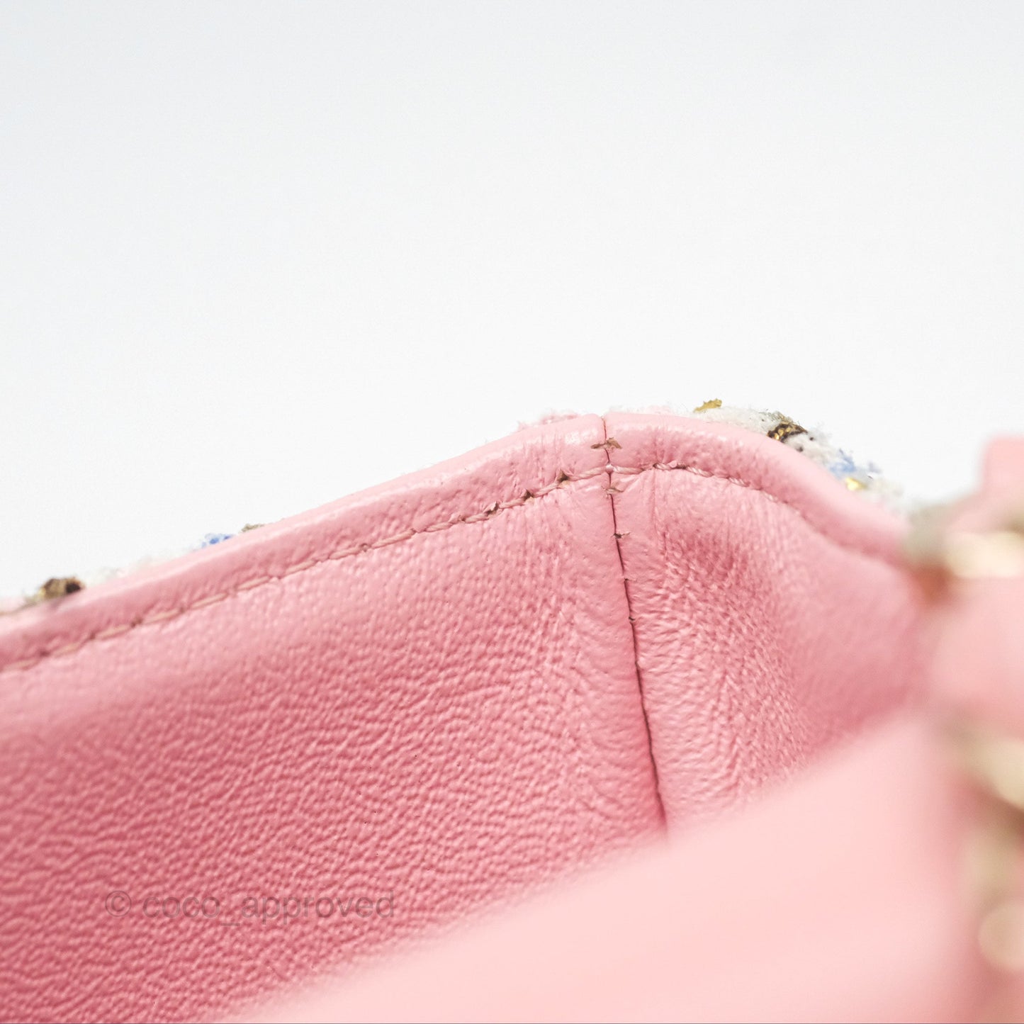 Chanel Mini Rectangular Flap Pink/ Blue/ Gold Tweed Gold Hardware