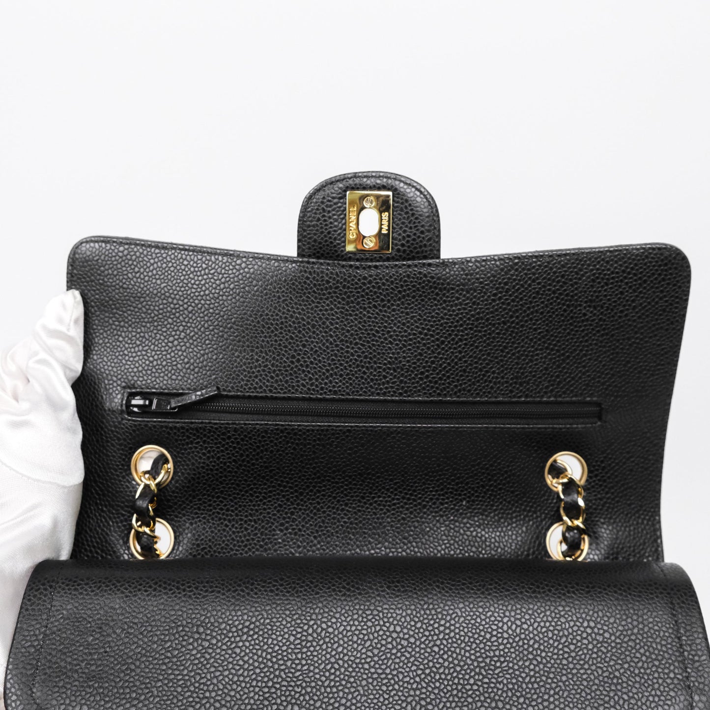 Chanel Classic M/L Medium Flap Quilted Black Caviar Gold Hardware