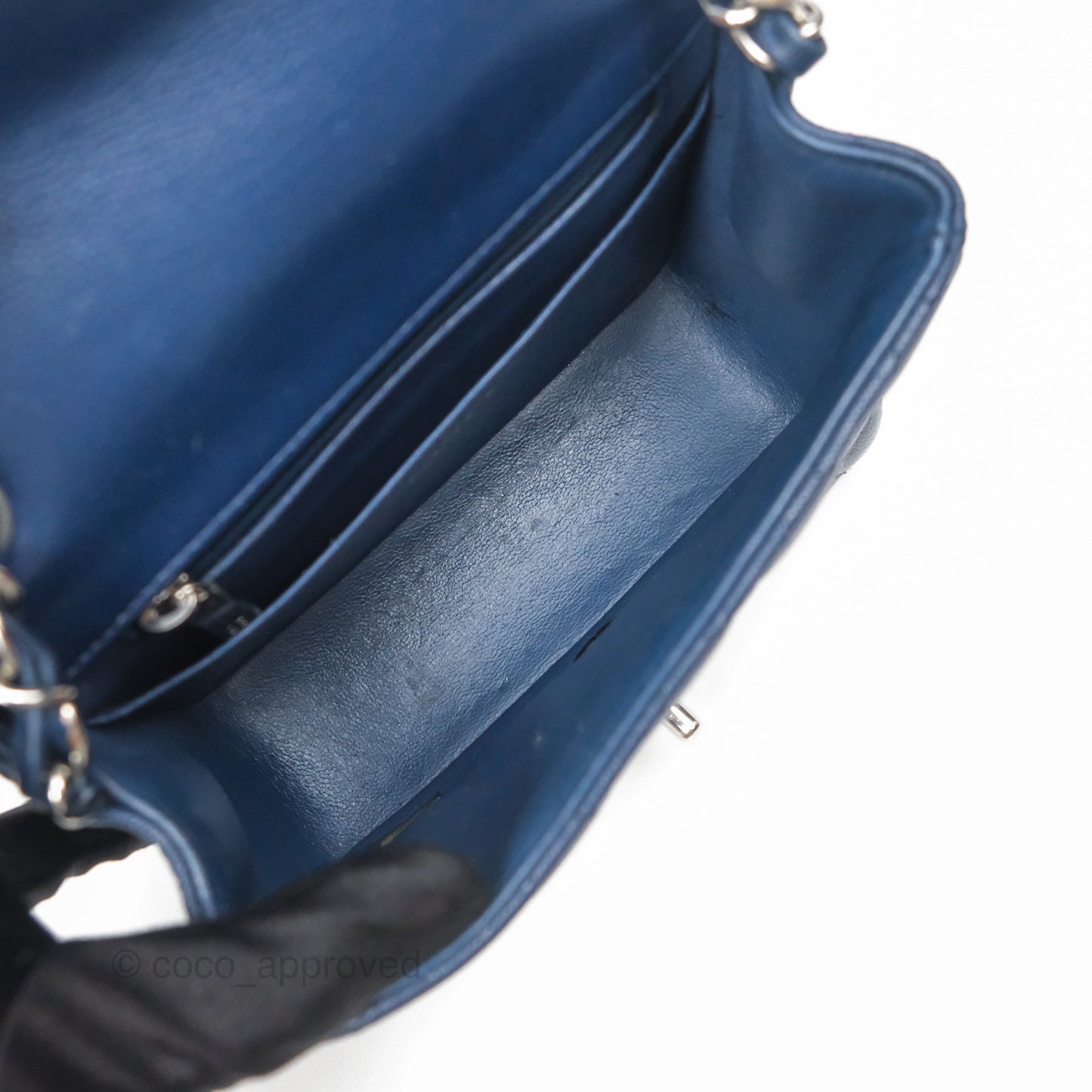 Chanel Mini Square Flap Quilted Navy Caviar Silver Hardware