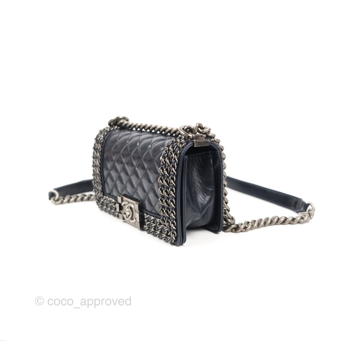 Chanel Small Chain Around Boy Dark Navy Glazed Calfskin Ruthenium Hardware