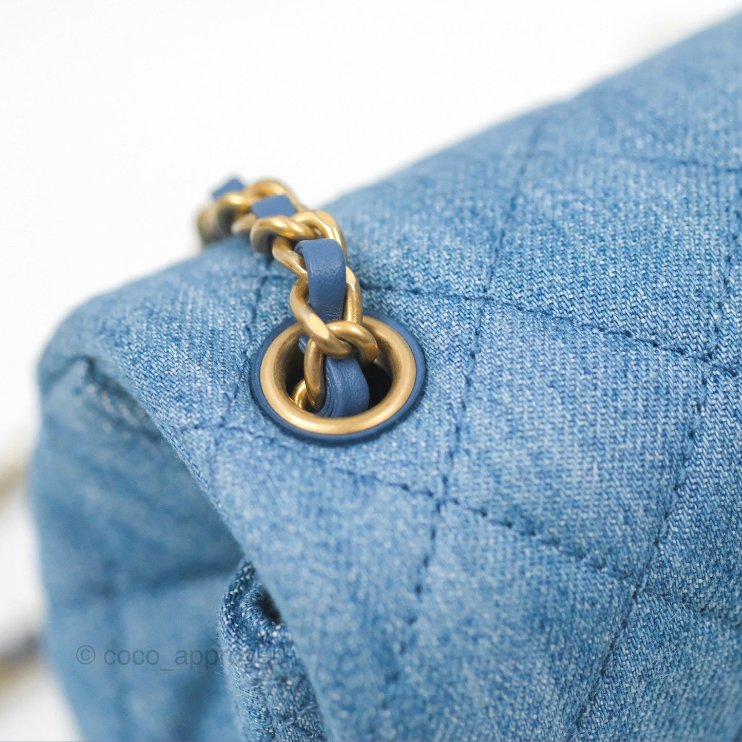 Chanel Mini Square Pearl Crush Quilted Denim Aged Gold Hardware