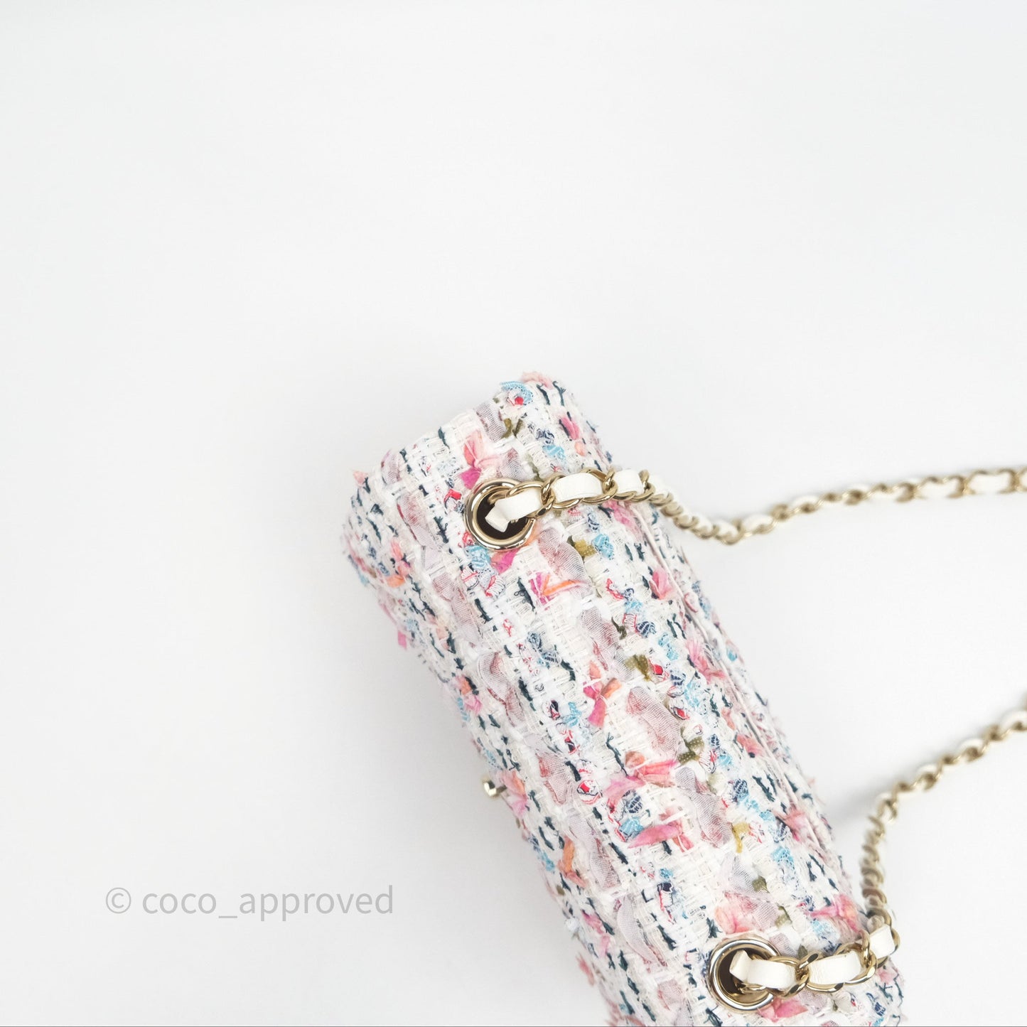 Chanel Tweed Quilted Mini Rectangular Flap Pink Tweed Gold Hardware 22K