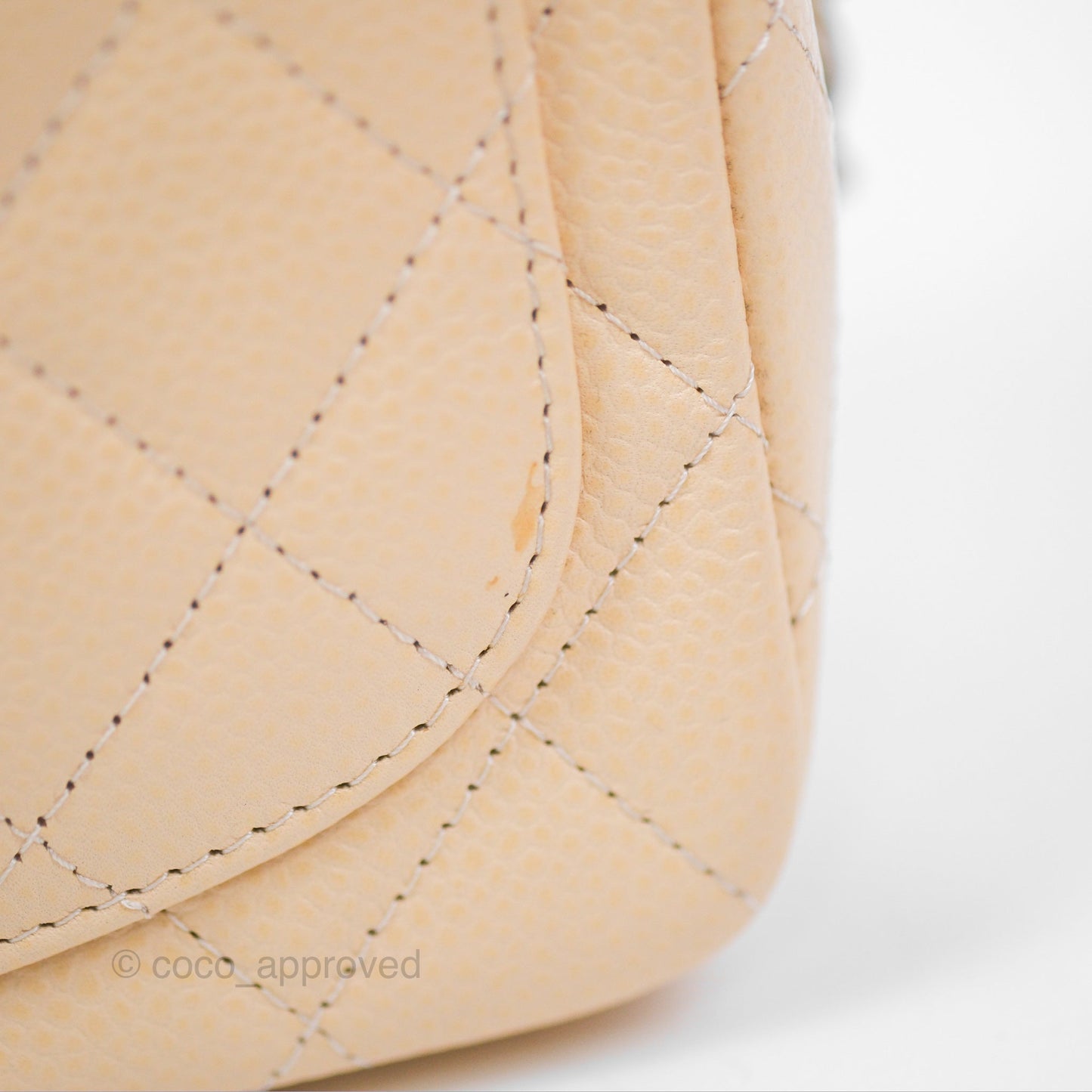 Chanel Quilted Mini Square Flap Light Beige Caviar Silver Hardware