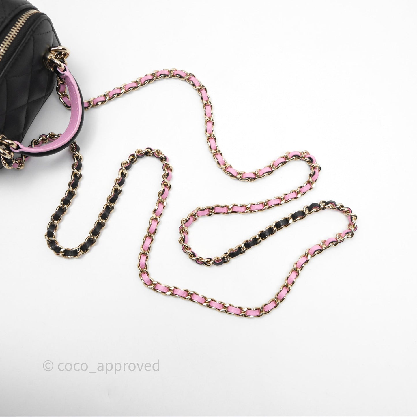 Chanel Mini Top Handle Vanity With Chain Black/ Pink Lambskin Gold Hardware
