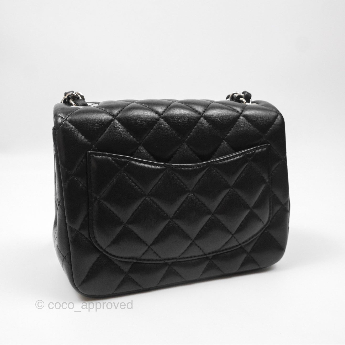 Chanel Mini Square Flap Quilted Black Lambskin Silver Hardware