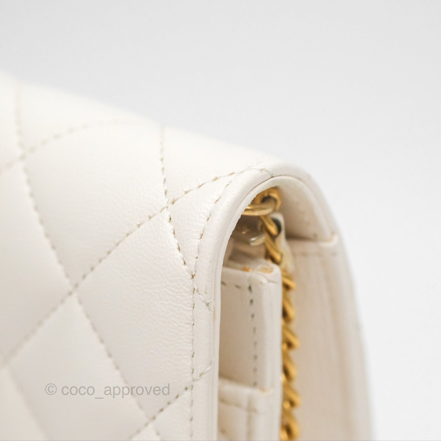 Chanel Quilted Wallet on Chain WOC Coco Heart Chain White Lambskin Aged Gold Hardware 22K