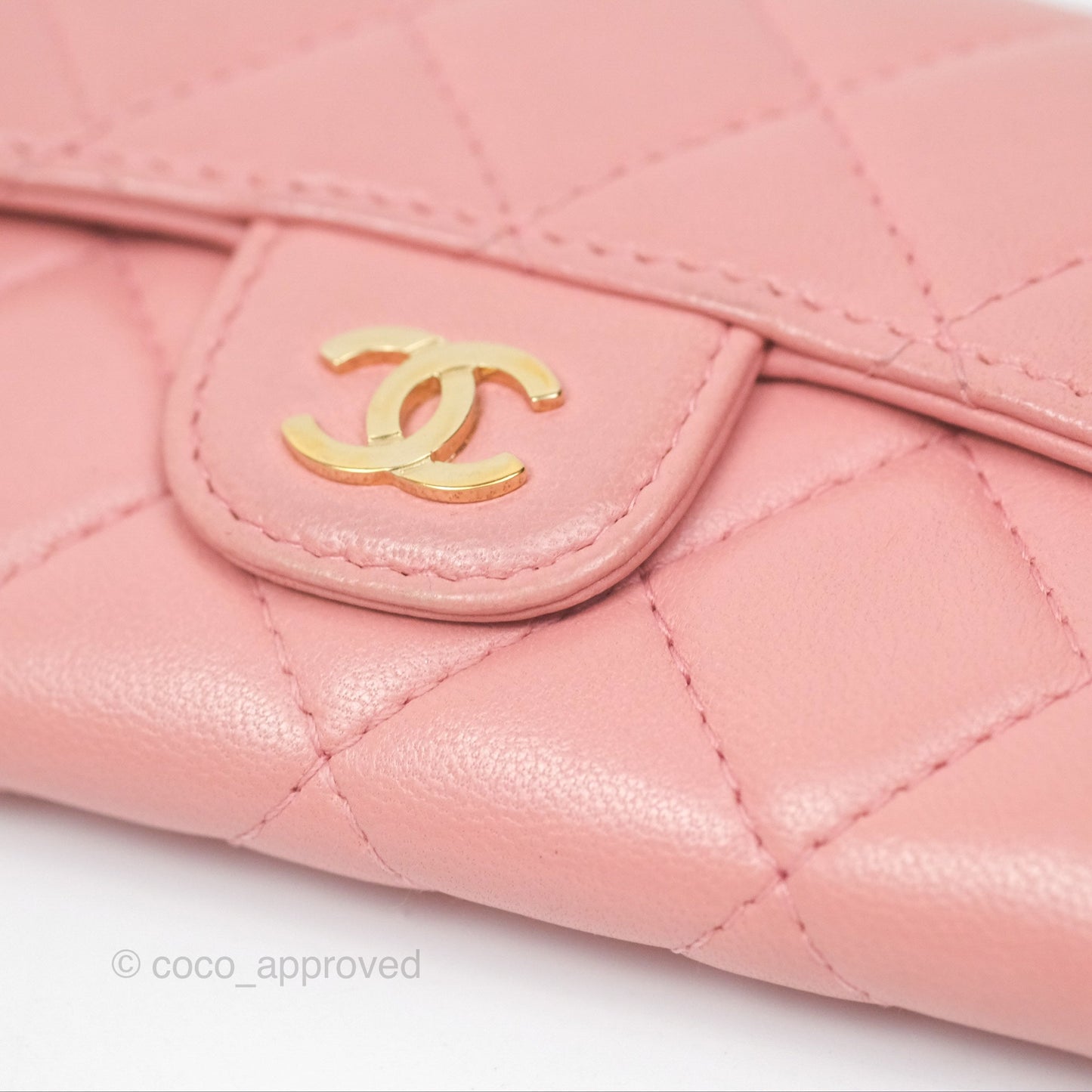 Chanel Classic Flap Card Holder Quilted Pink Lambskin Gold Hardware
