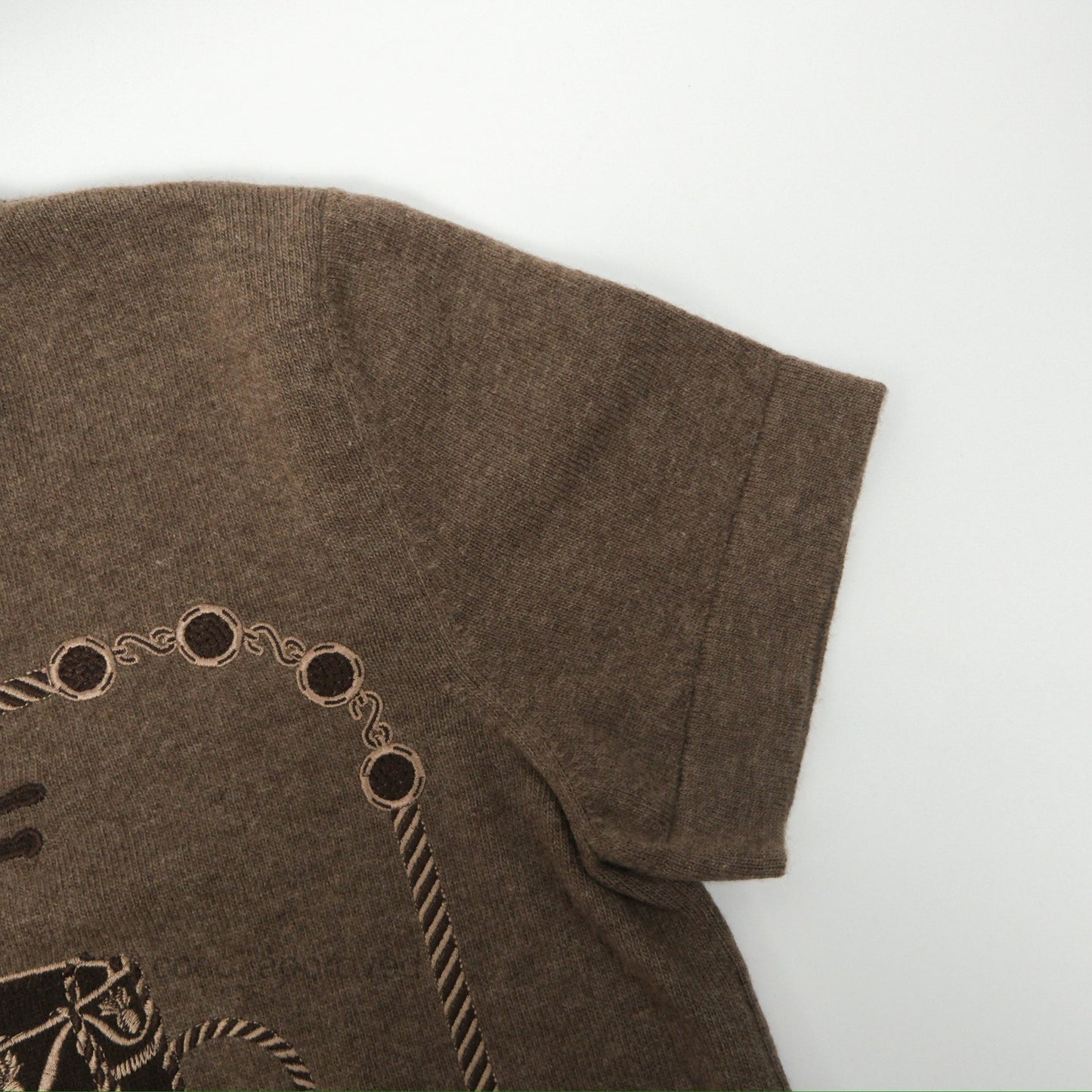 Hermès Les Tambours Gris/ Etoupe Short-Sleeve Sweater Size 36