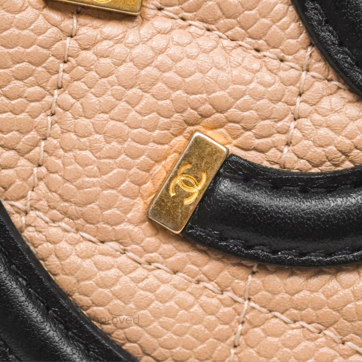 Chanel Quilted Round Filigree Clutch With Chain Beige Black Caviar Gold Hardware