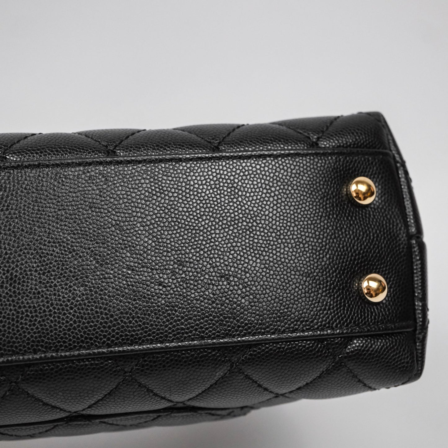 Chanel Small Coco Handle Quilted Black Caviar Aged Gold Hardware Lizard Handle