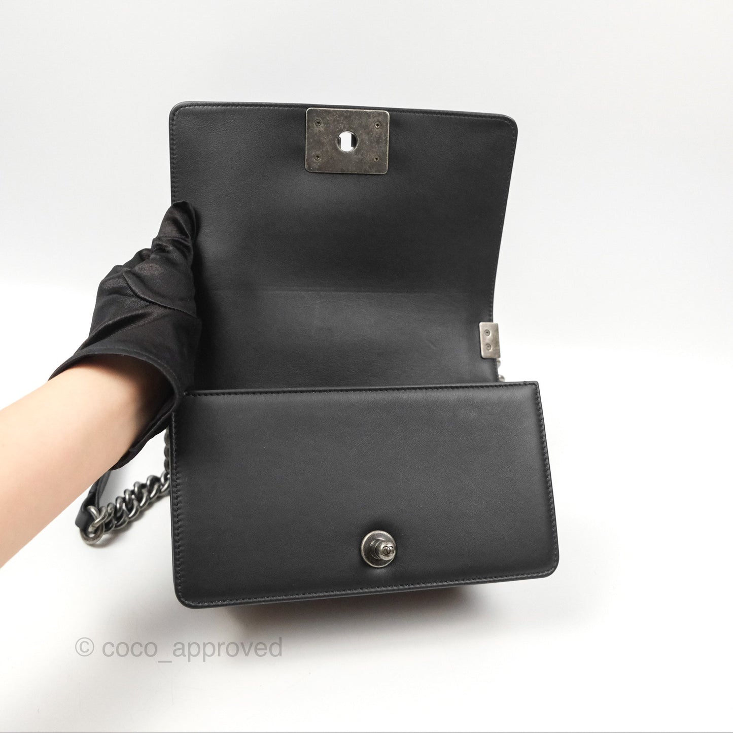 Chanel Small Boy Black Calfskin Ruthenium Hardware