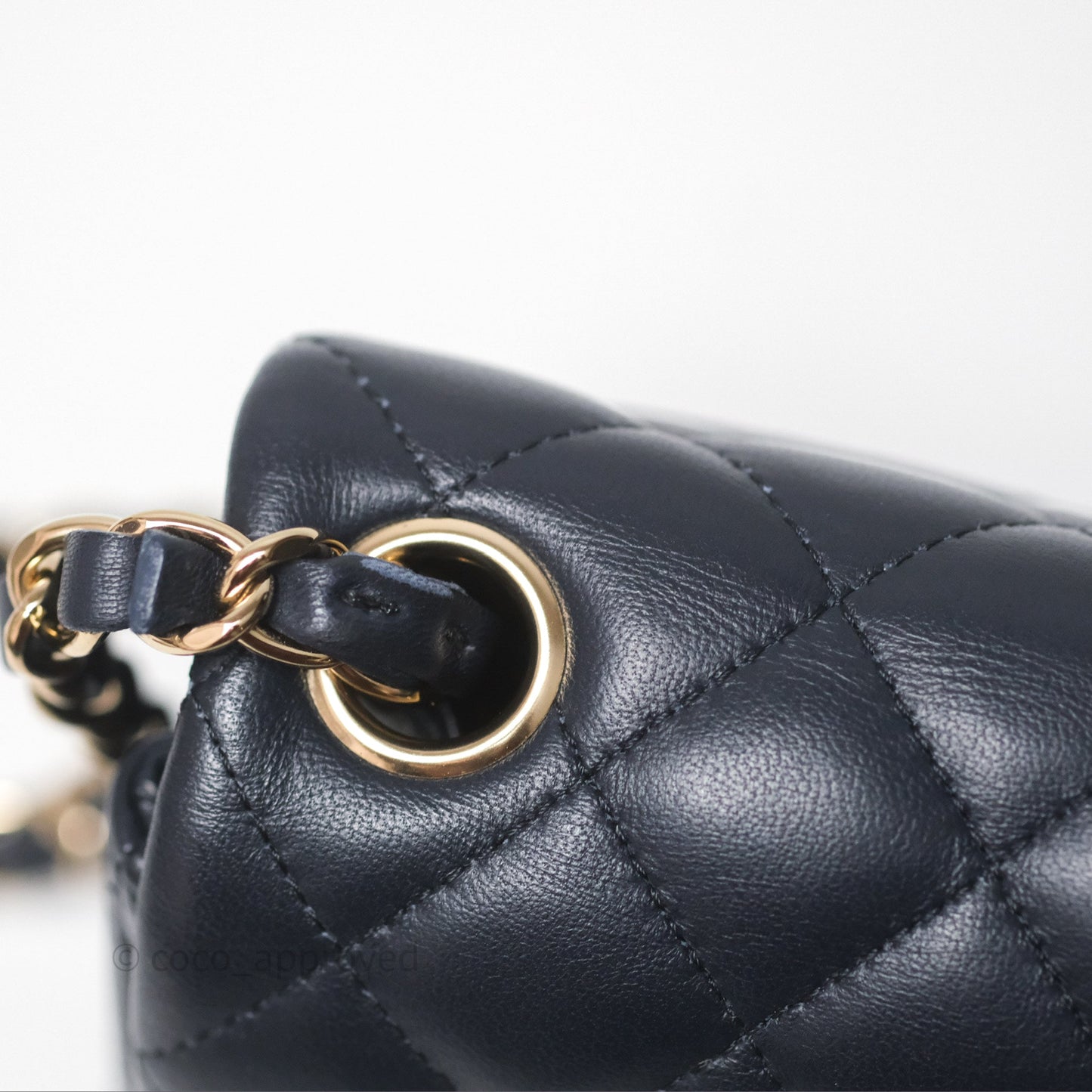 Chanel Mini Square Flap Quilted Navy Lambskin Gold Hardware