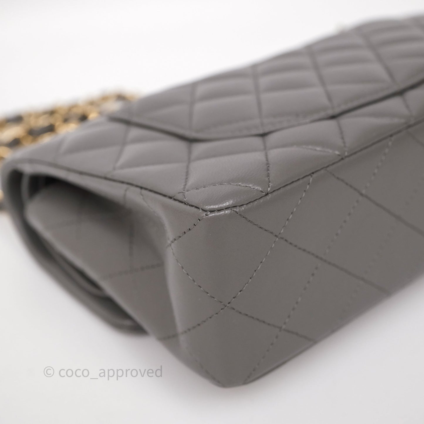 Chanel Small Quilted Classic Flap Grey Lambskin Light Gold Hardware