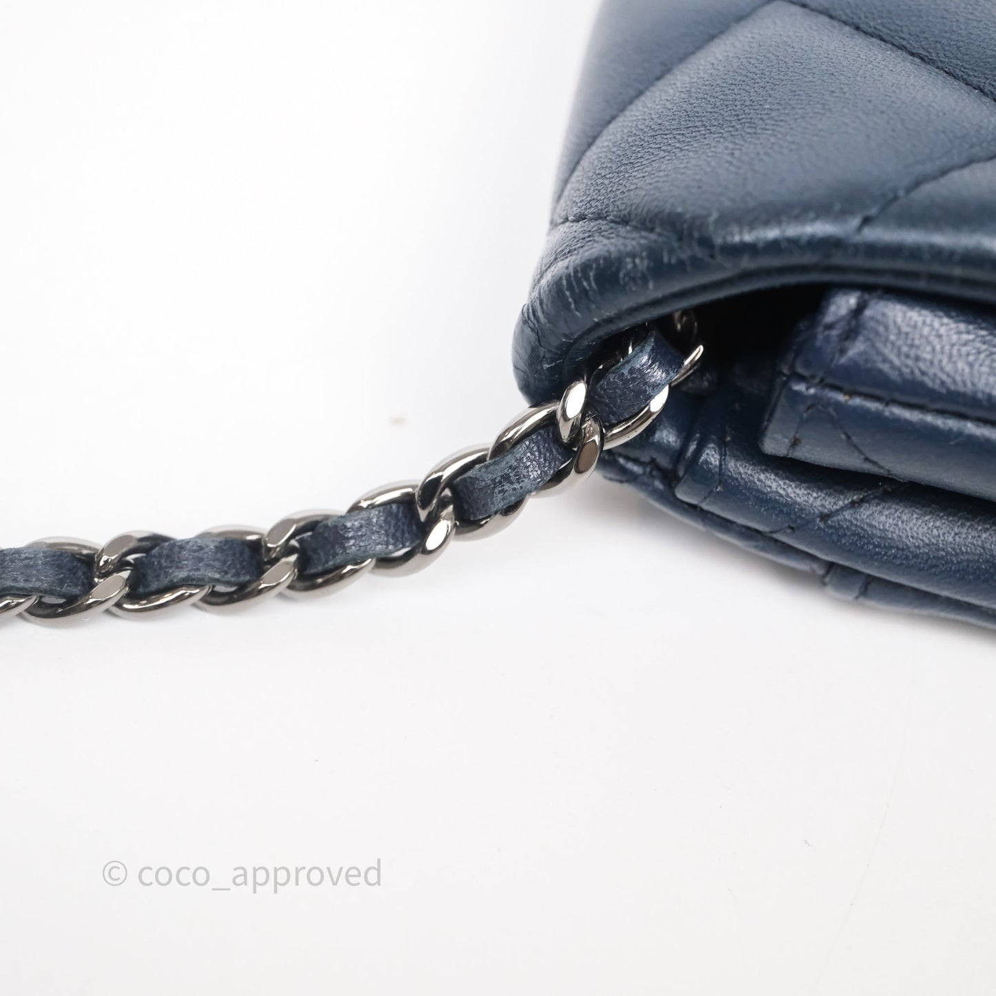 Chanel Quilted Clutch with Chain Lambskin Navy Gun Metal Hardware