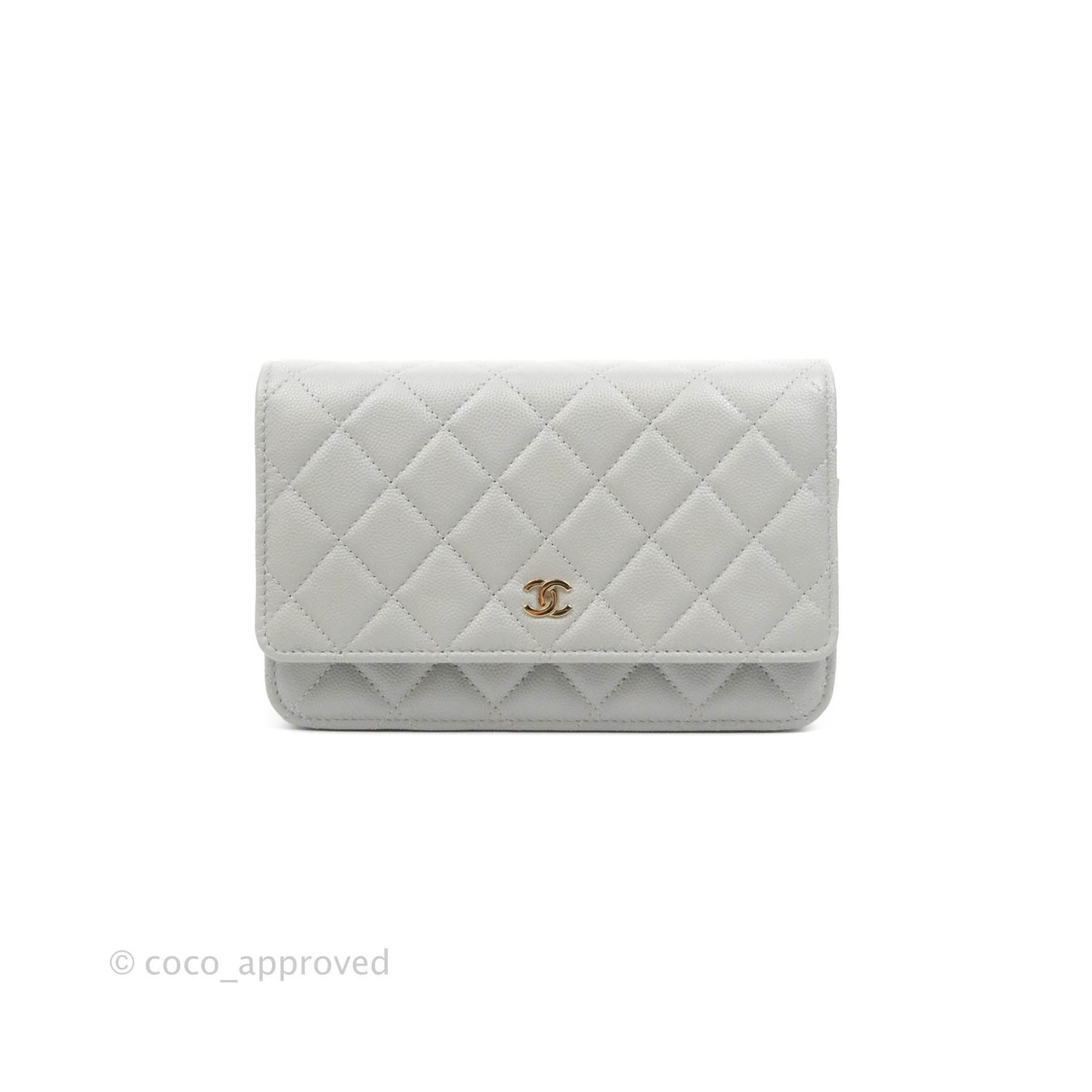 Chanel Classic Quilted Wallet on Chain WOC Grey Caviar Gold Hardware 21A