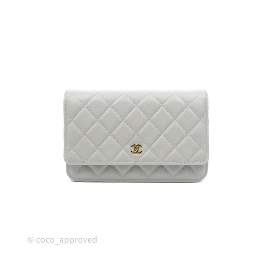 Chanel Classic Quilted Wallet on Chain WOC Grey Caviar Gold Hardware 21A