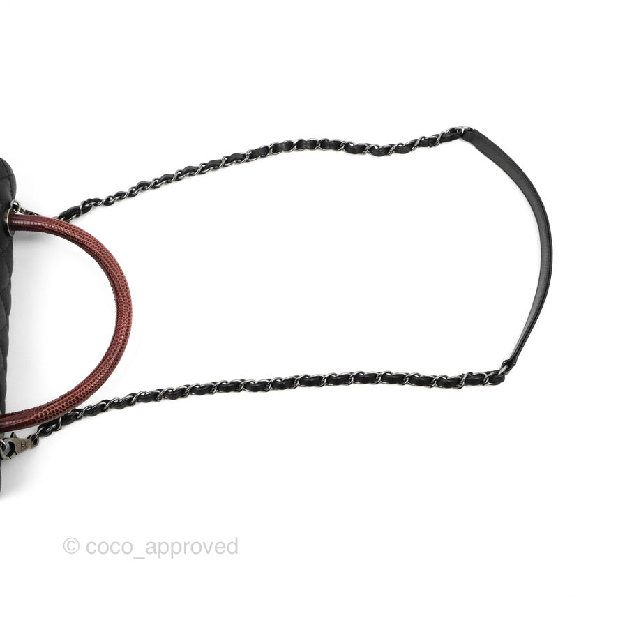 Chanel Medium Coco Handle Quilted Black Caviar Lizard Handle Ruthenium Hardware