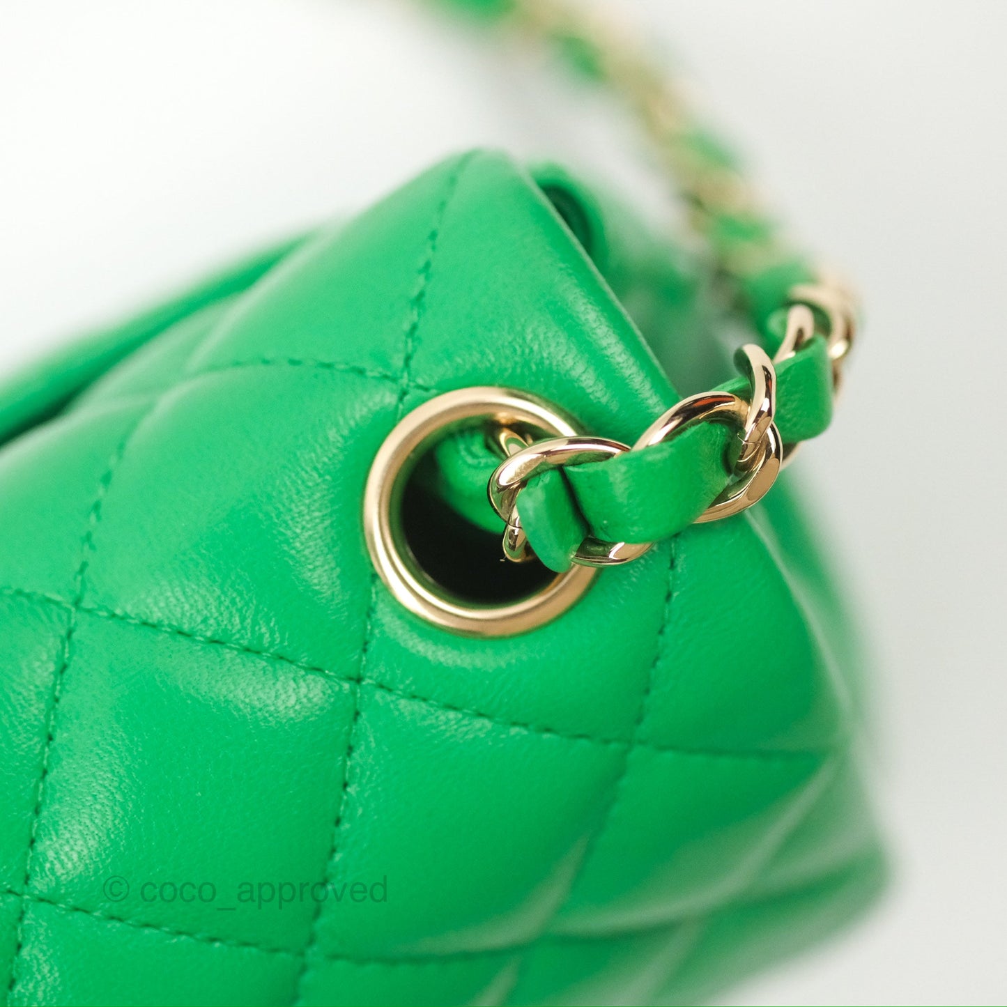 Chanel Quilted Mini Square Green Lambskin Gold Hardware