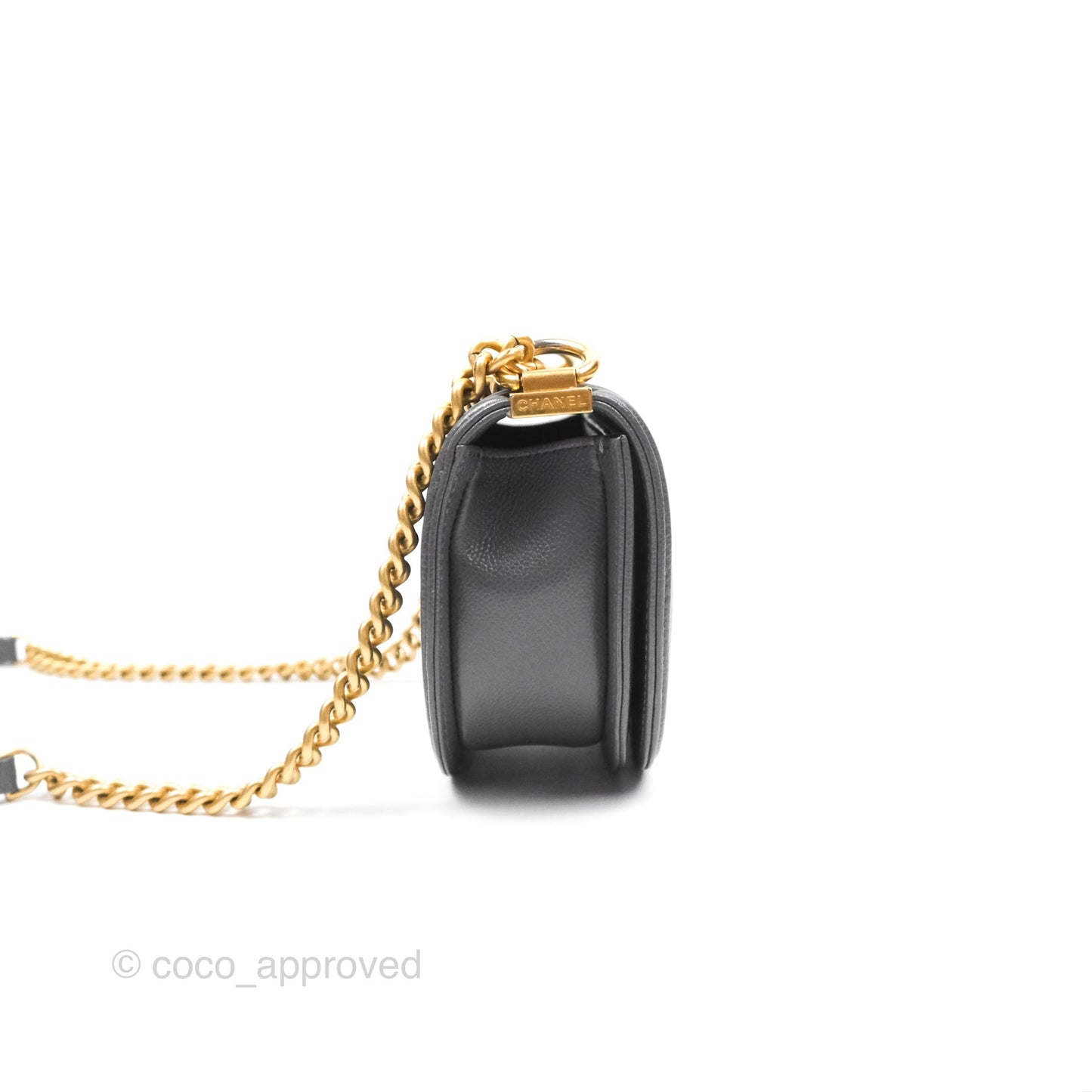 Chanel Boy Messenger Bag Grey Caviar Aged Gold Hardware
