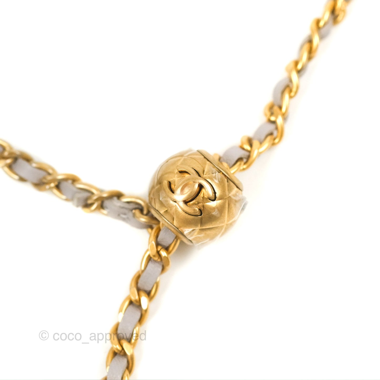 Chanel Quilted Pearl Crush Wallet on Chain WOC Light Grey Lambskin Aged Gold Hardware